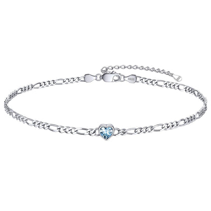 Personalized Sterling Silver Birthstone Dainty Heart Anklet for