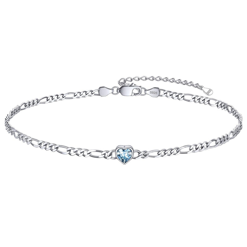 Personalized Sterling Silver Birthstone Dainty Heart Anklet for