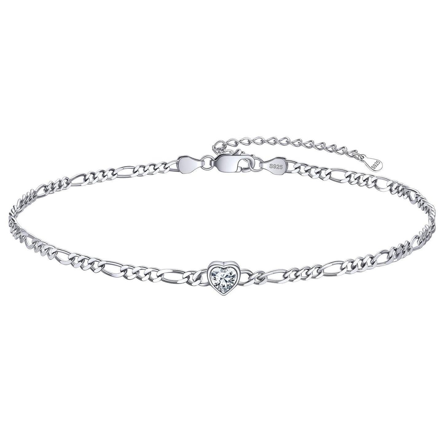 Personalized Sterling Silver Birthstone Dainty Heart Anklet for