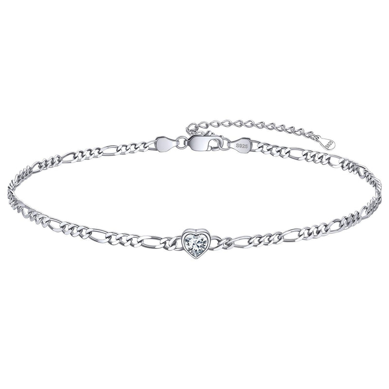 Personalized Sterling Silver Birthstone Dainty Heart Anklet for