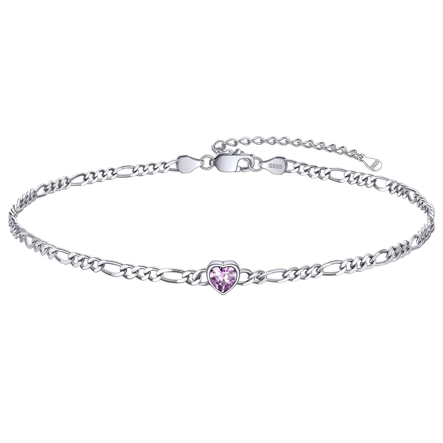 Personalized Sterling Silver Birthstone Dainty Heart Anklet for