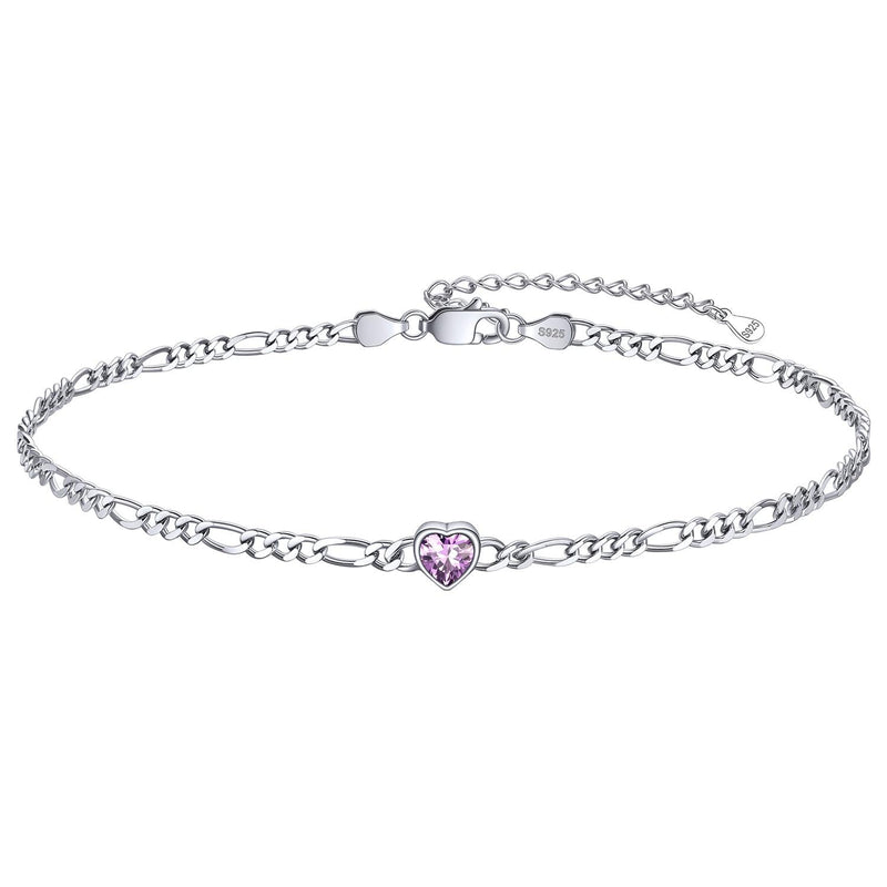 Personalized Sterling Silver Birthstone Dainty Heart Anklet for