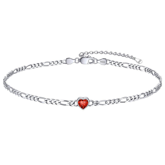 Personalized Sterling Silver Birthstone Dainty Heart Anklet for