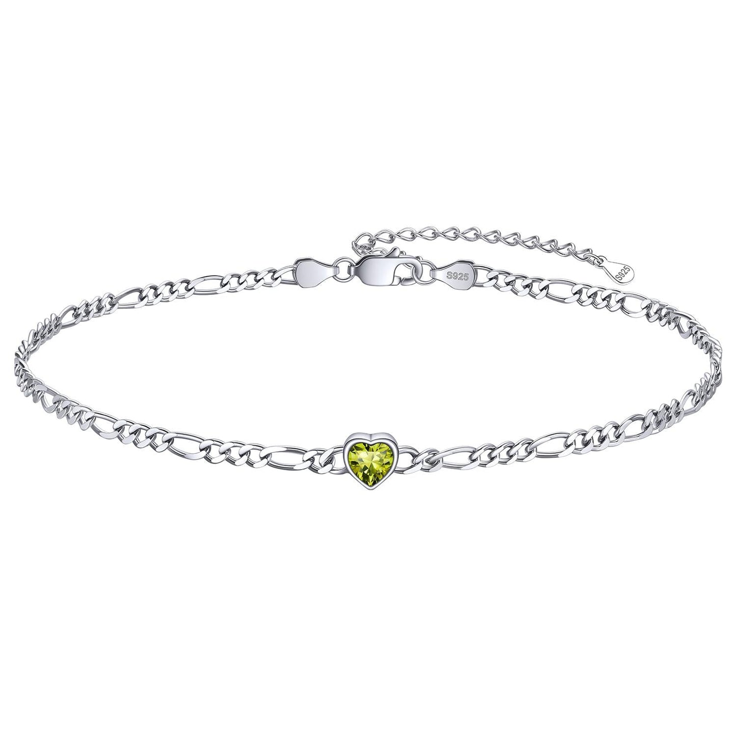 Personalized Sterling Silver Birthstone Dainty Heart Anklet for
