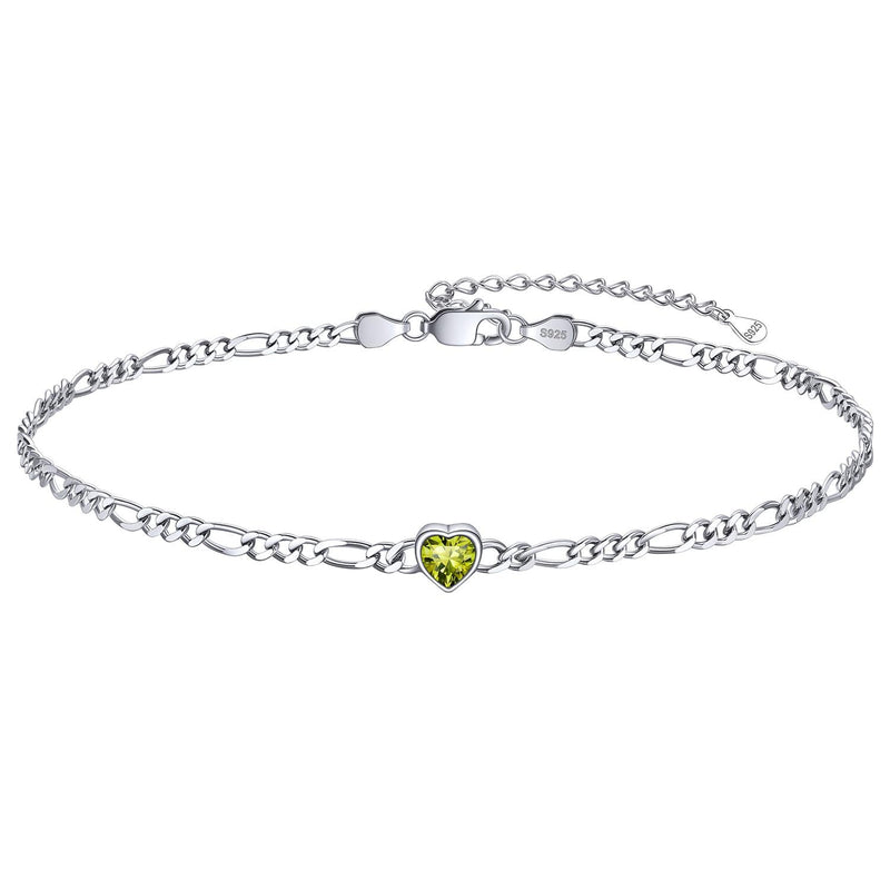 Personalized Sterling Silver Birthstone Dainty Heart Anklet for