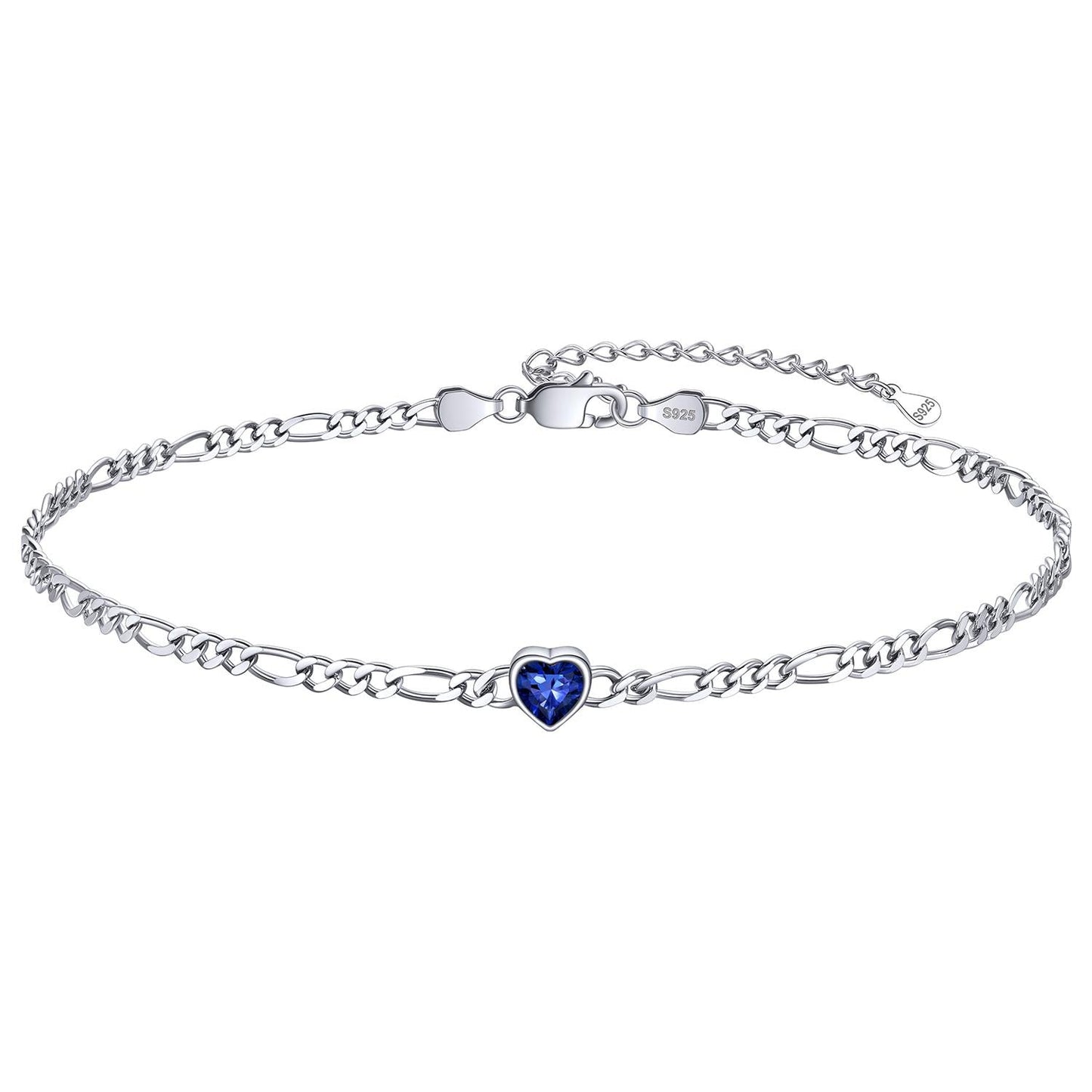 Personalized Sterling Silver Birthstone Dainty Heart Anklet for