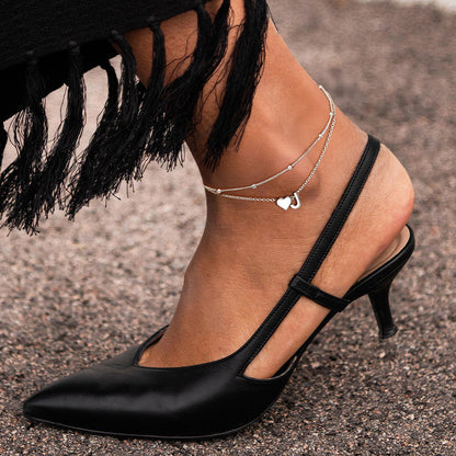 Sterling Silver Initial Heart Layered Anklet for