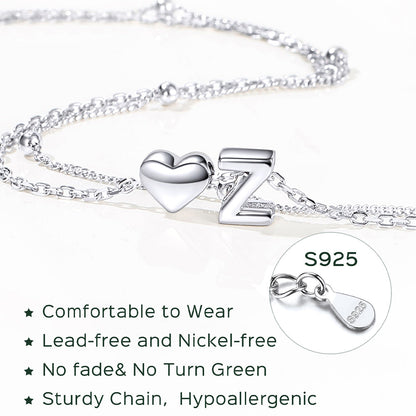 Sterling Silver Initial Heart Layered Anklet for