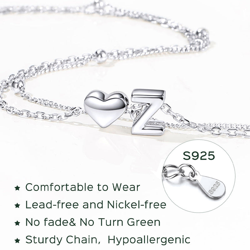 Sterling Silver Initial Heart Layered Anklet for
