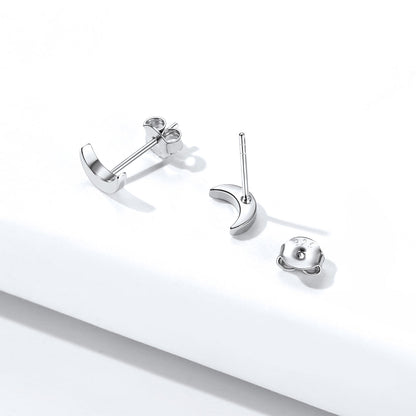 Sterling Silver Moon Stud Earrings for