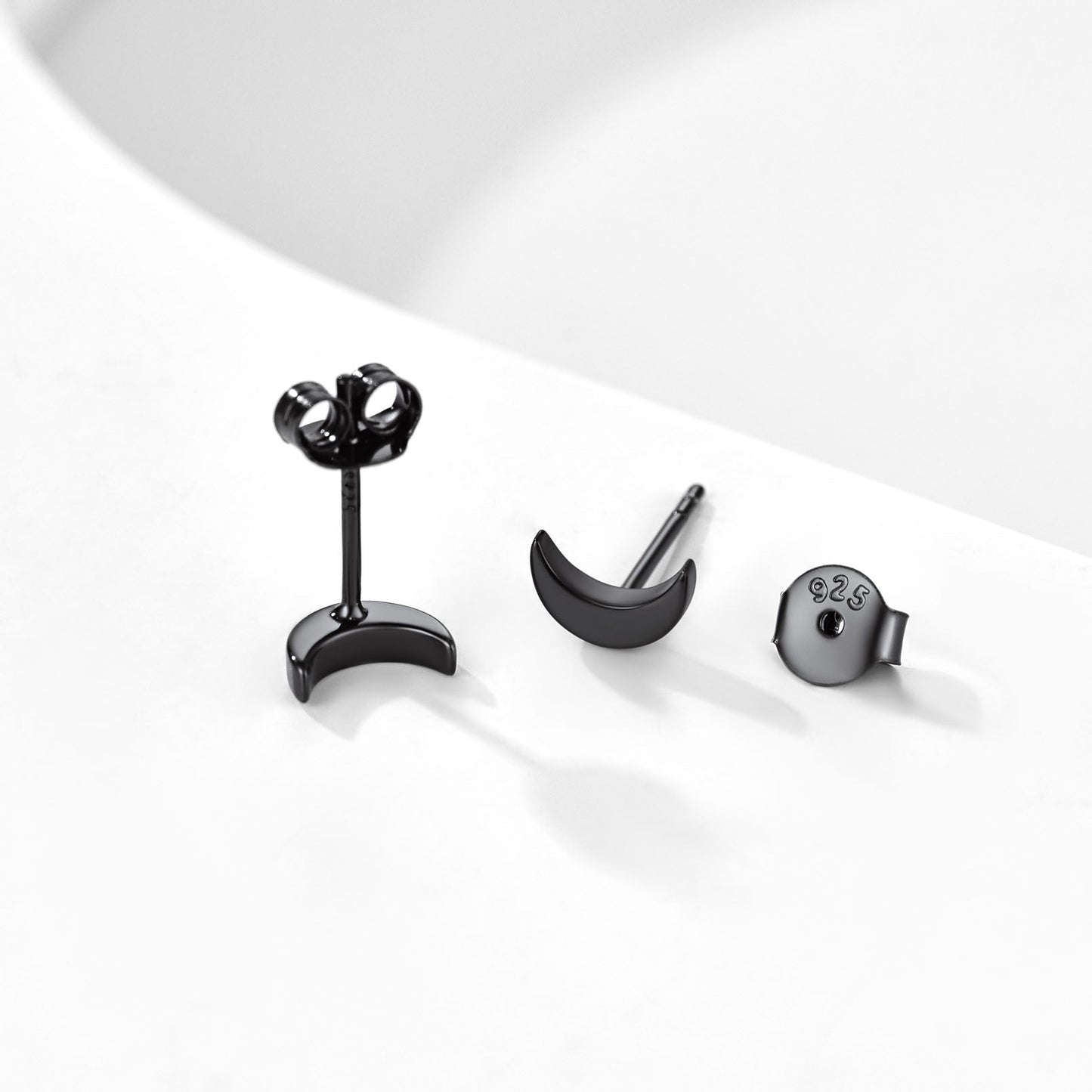 Sterling Silver Moon Stud Earrings for