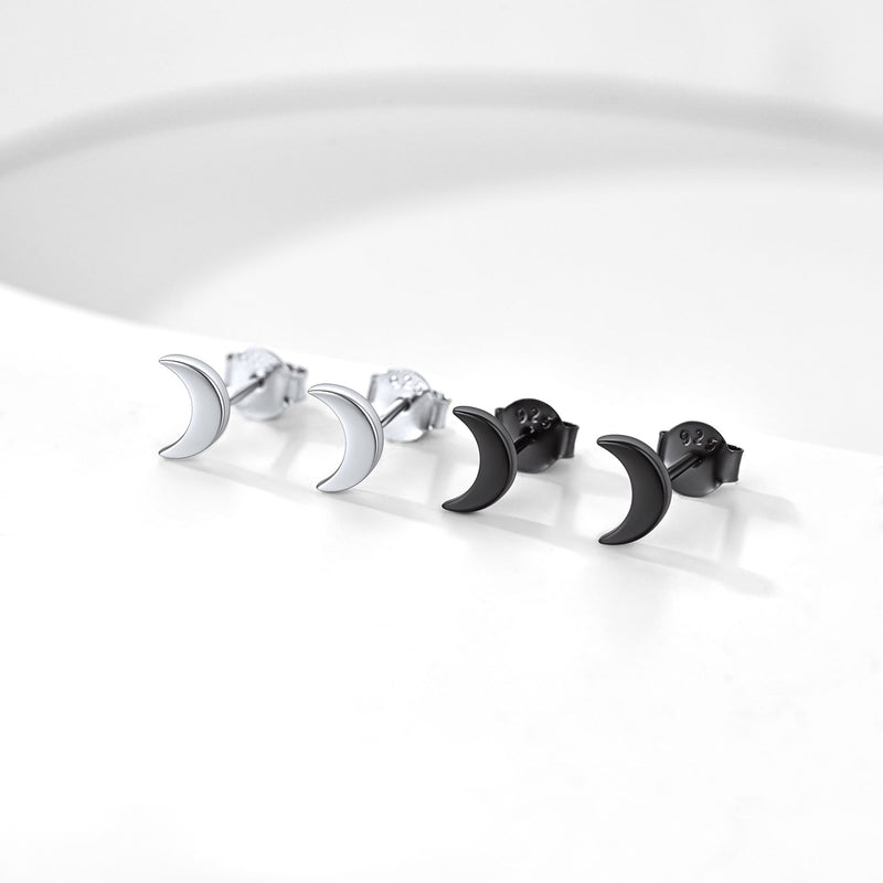 Sterling Silver Moon Stud Earrings for