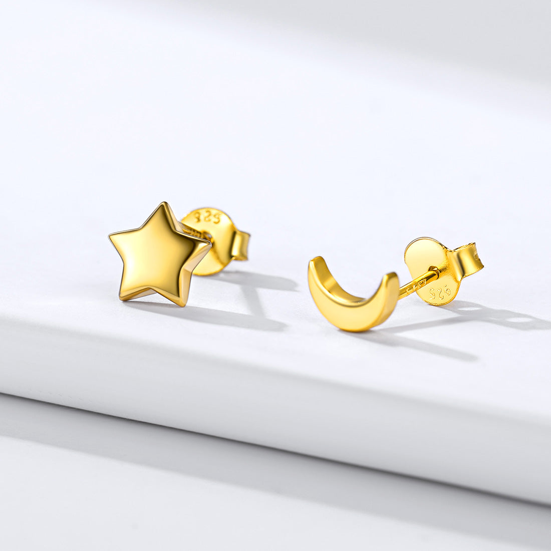 Sterling Silver Star Moon Stud Earrings for