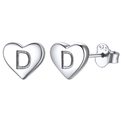 Sterling Silver Heart Initial Letter Stud Earrings for Girl Baby
