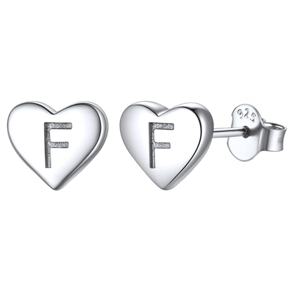 Sterling Silver Heart Initial Letter Stud Earrings for Girl Baby