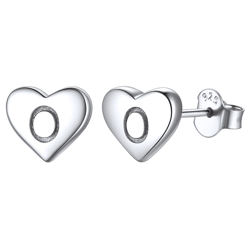 Sterling Silver Heart Initial Letter Stud Earrings for Girl Baby