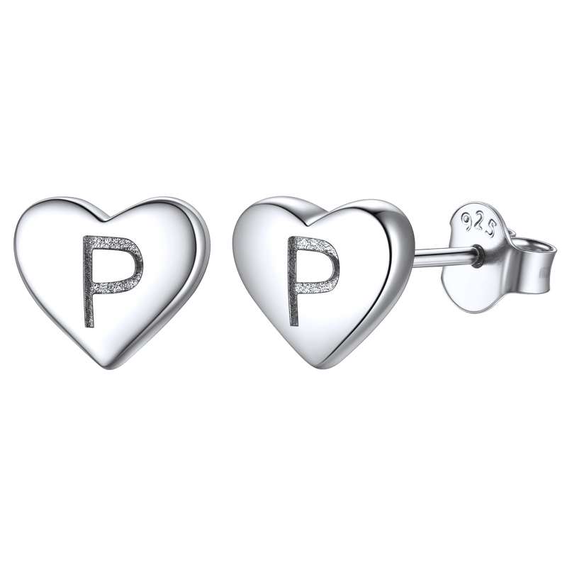 Sterling Silver Heart Initial Letter Stud Earrings for Girl Baby
