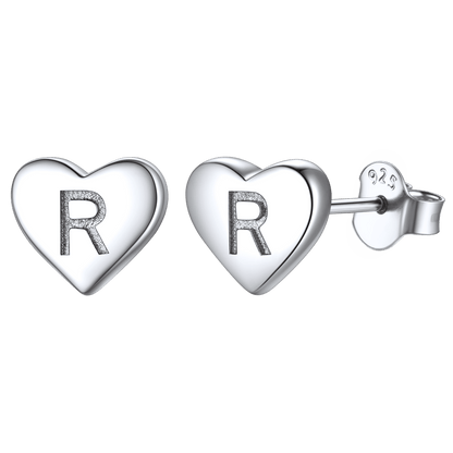 Sterling Silver Heart Initial Letter Stud Earrings for Girl Baby