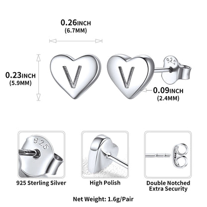 Sterling Silver Heart Initial Letter Stud Earrings for Girl Baby
