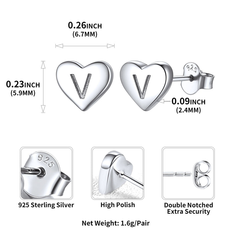 Sterling Silver Heart Initial Letter Stud Earrings for Girl Baby