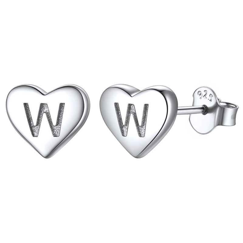 Sterling Silver Heart Initial Letter Stud Earrings for Girl Baby