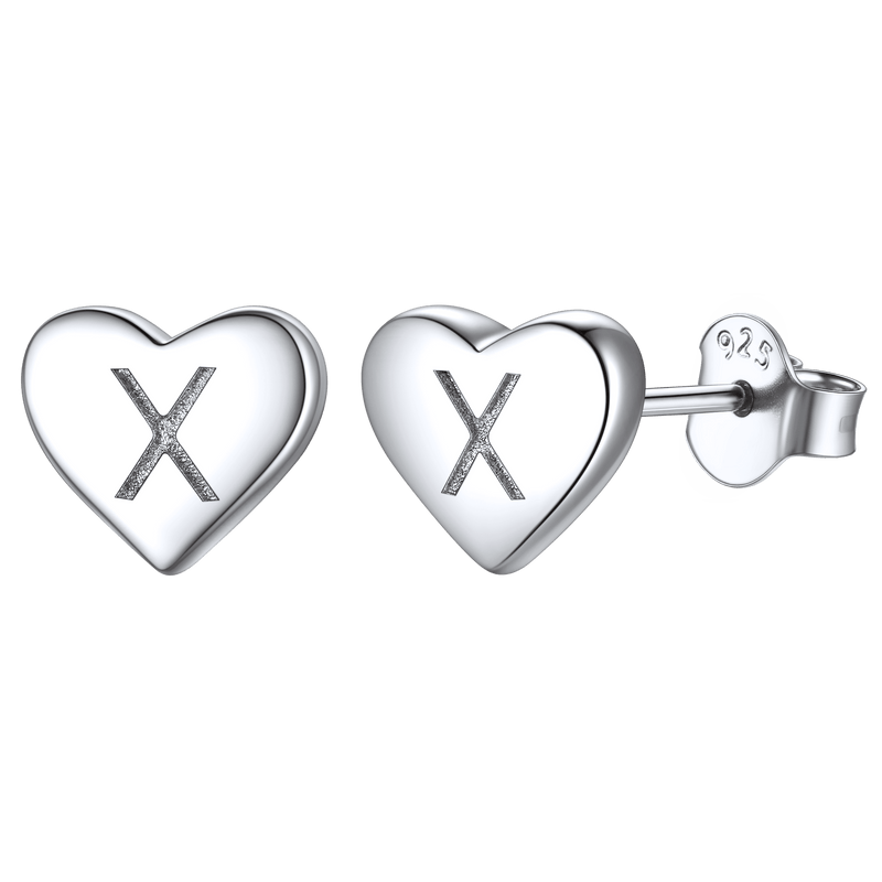 Sterling Silver Heart Initial Letter Stud Earrings for Girl Baby