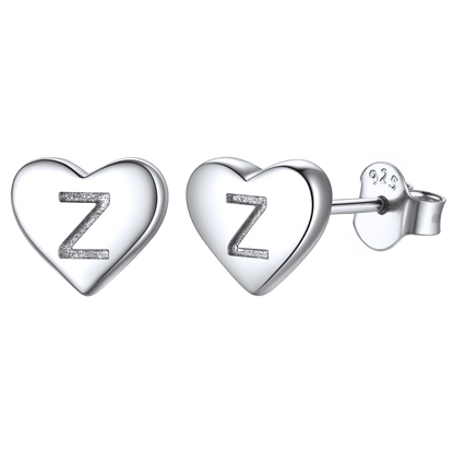 Sterling Silver Heart Initial Letter Stud Earrings for Girl Baby