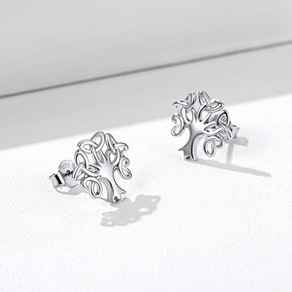 Silver Celtic Knot Tree of Life Stud Earrings for