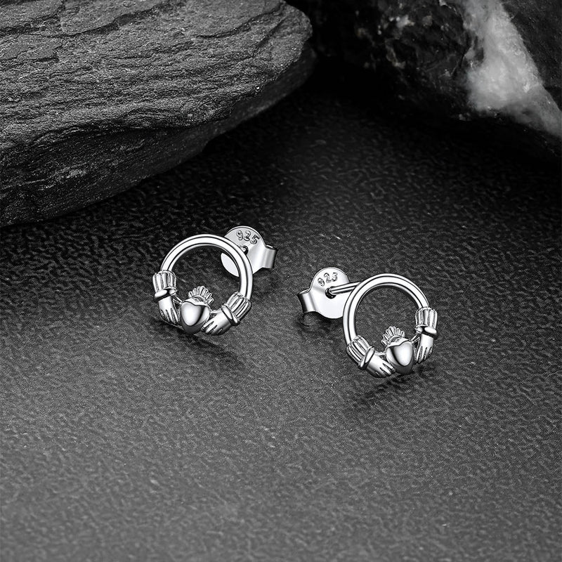 Sterling Silver Irish Celtic Claddagh Stud Earrings for