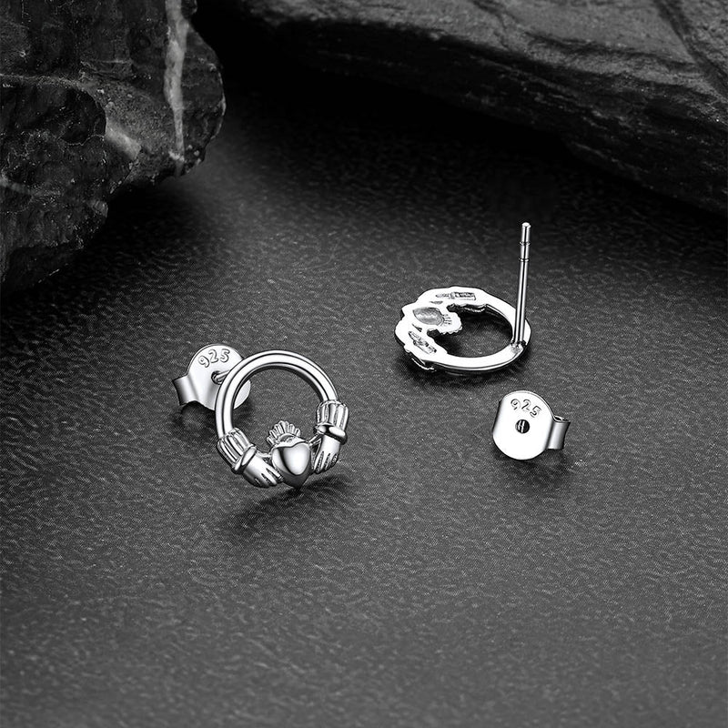 Sterling Silver Irish Celtic Claddagh Stud Earrings for