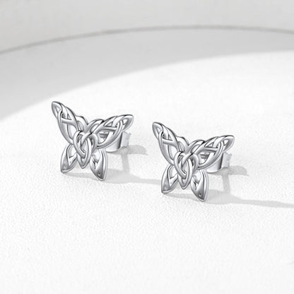 Silver Celtic Butterfly Stud Earrings for