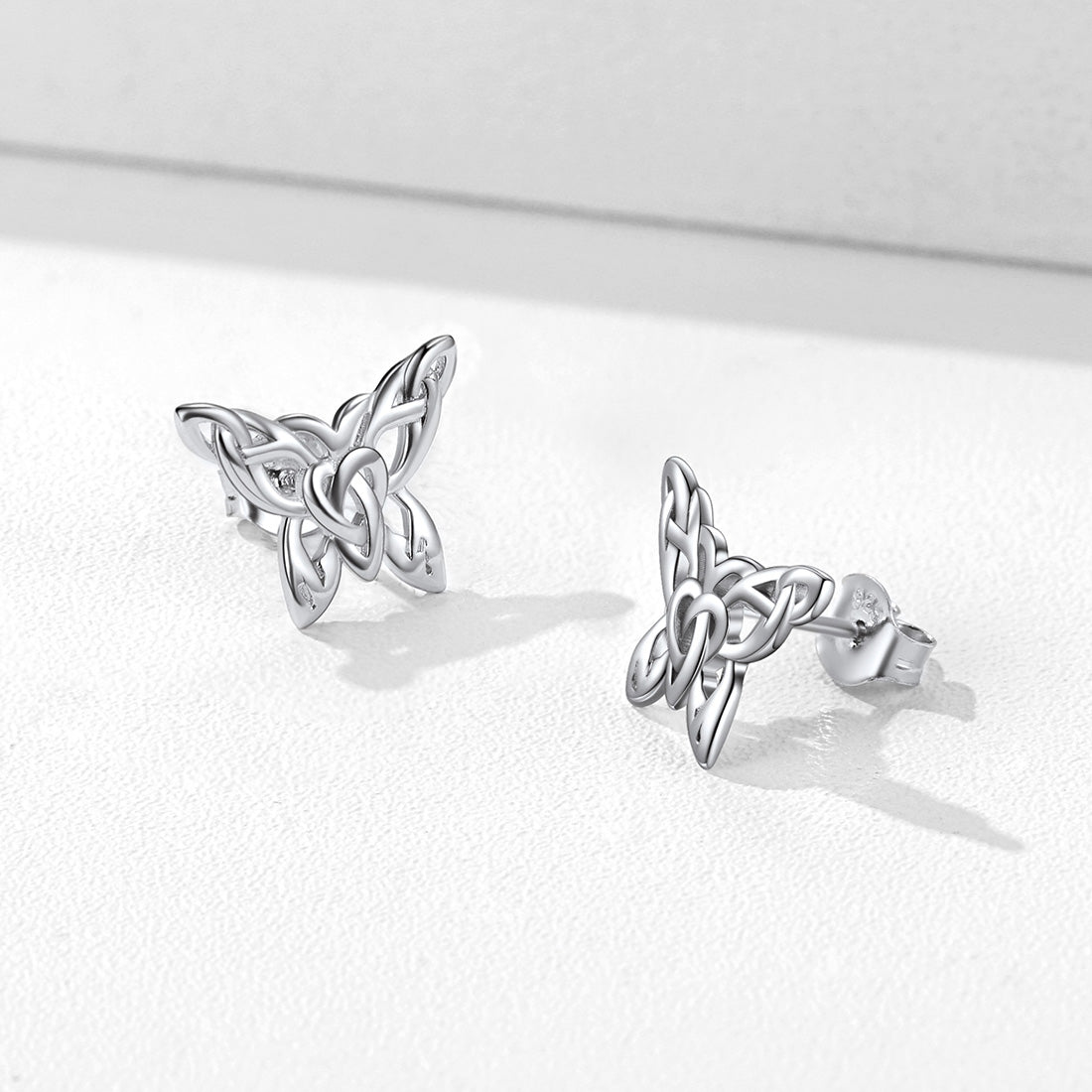 Silver Celtic Butterfly Stud Earrings for