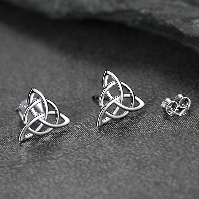 Sterling Silver Celtic Triquetra Stud Earrings for
