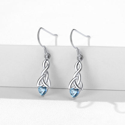 Sterling Silver Celtic Knot With Heart Birthstone Drop Earrings for