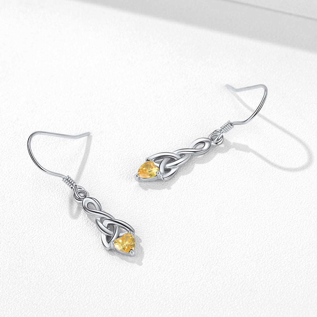 Sterling Silver Celtic Knot With Heart Birthstone Drop Earrings for