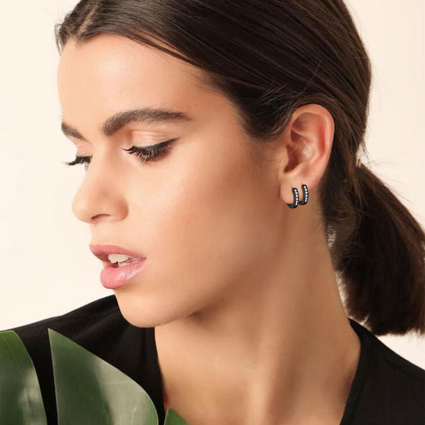 Flash Sterling Silver Black Onyx Huggie Hoop Earrings for