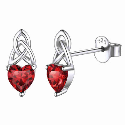 Sterling Silver Irish Celtic Knot Birthstone Stud Earrings for