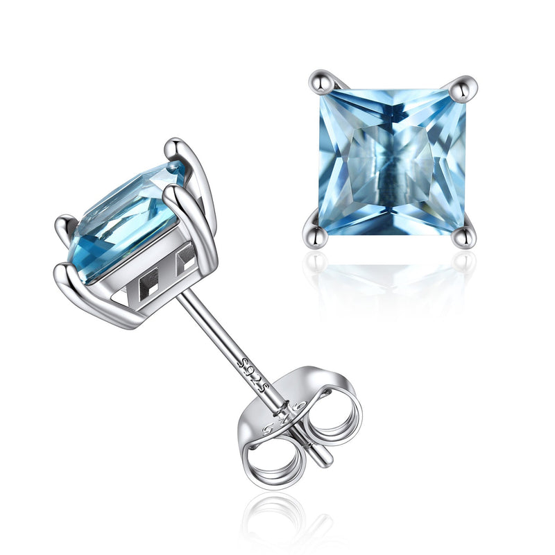 Sterling Silver Princess Cut Birthstone Stud Earrings Gift for Her