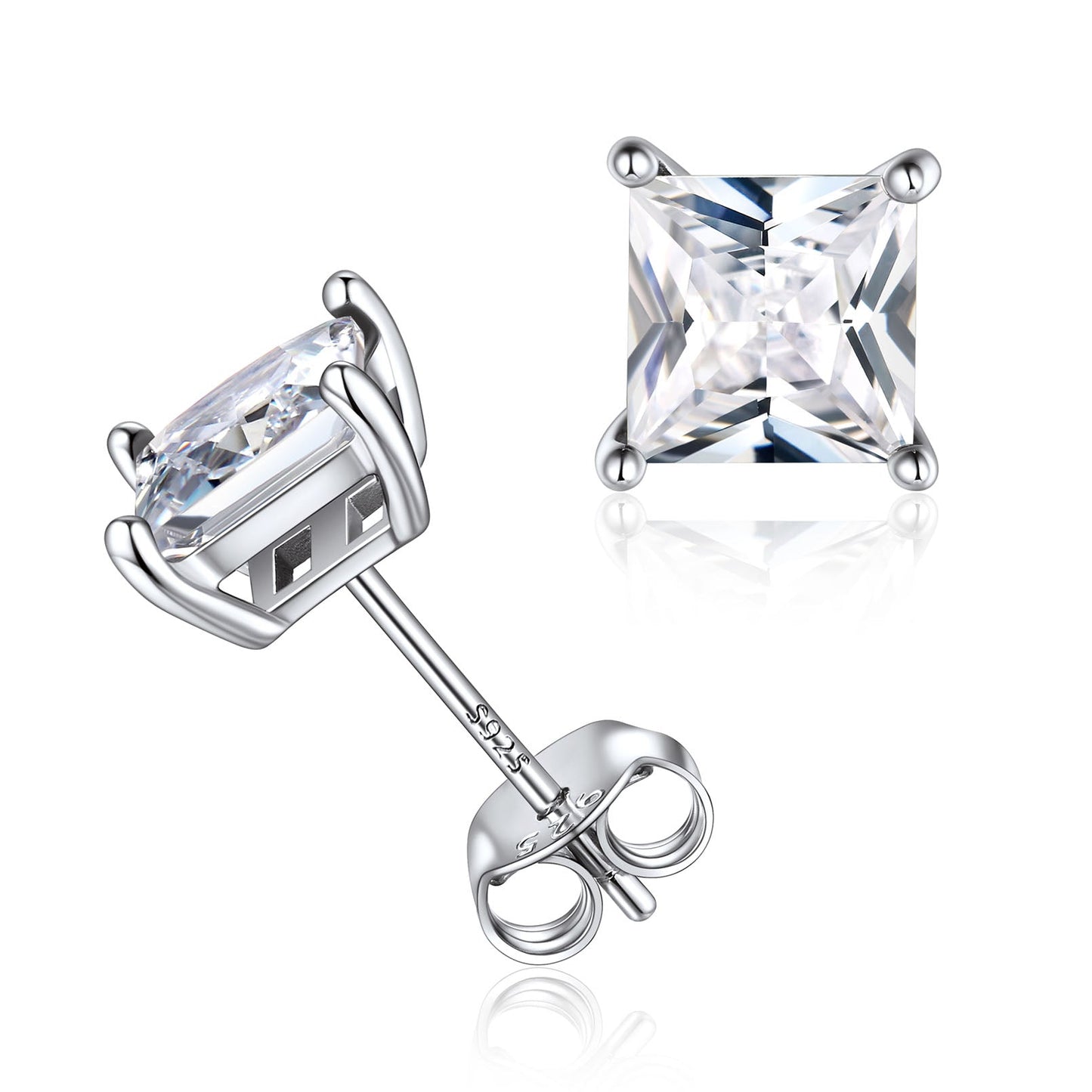 Sterling Silver Princess Cut Birthstone Stud Earrings Gift for Her