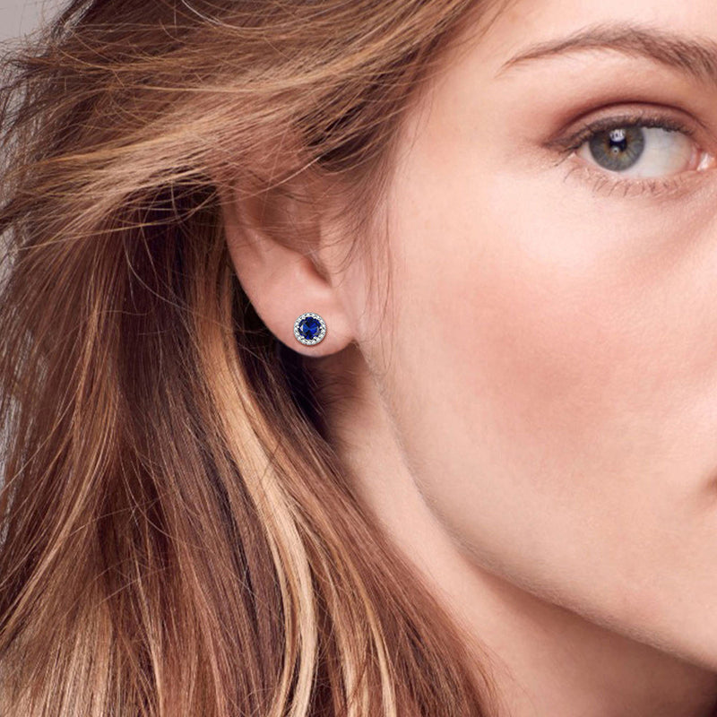 S925 Silver Cz Birthstone Stud Halo Earrings for