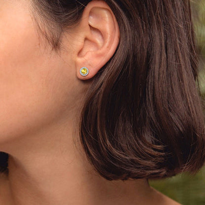 S925 Silver Cz Birthstone Stud Halo Earrings for