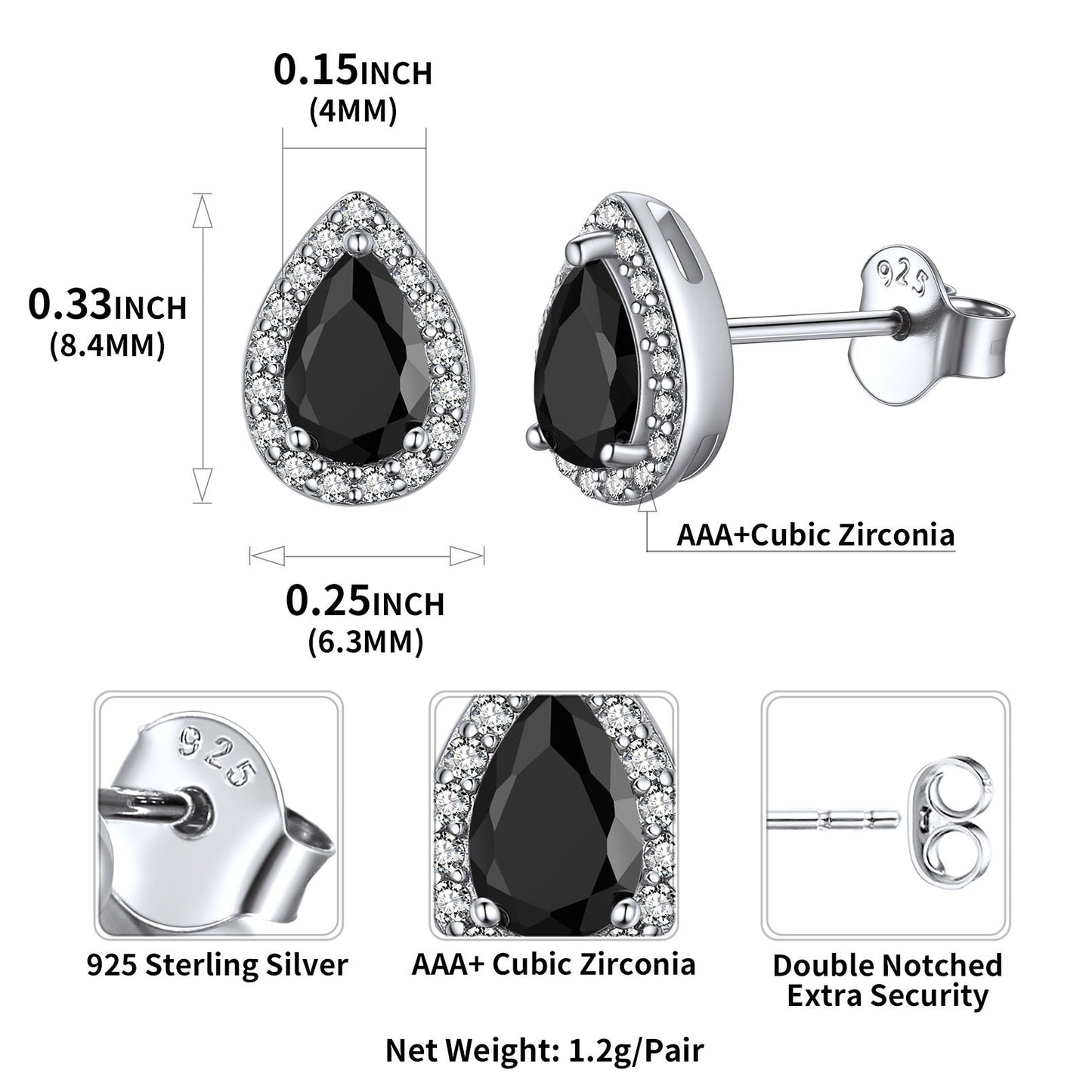 Silver Birthstone Teardrop Halo Stud Earrings for