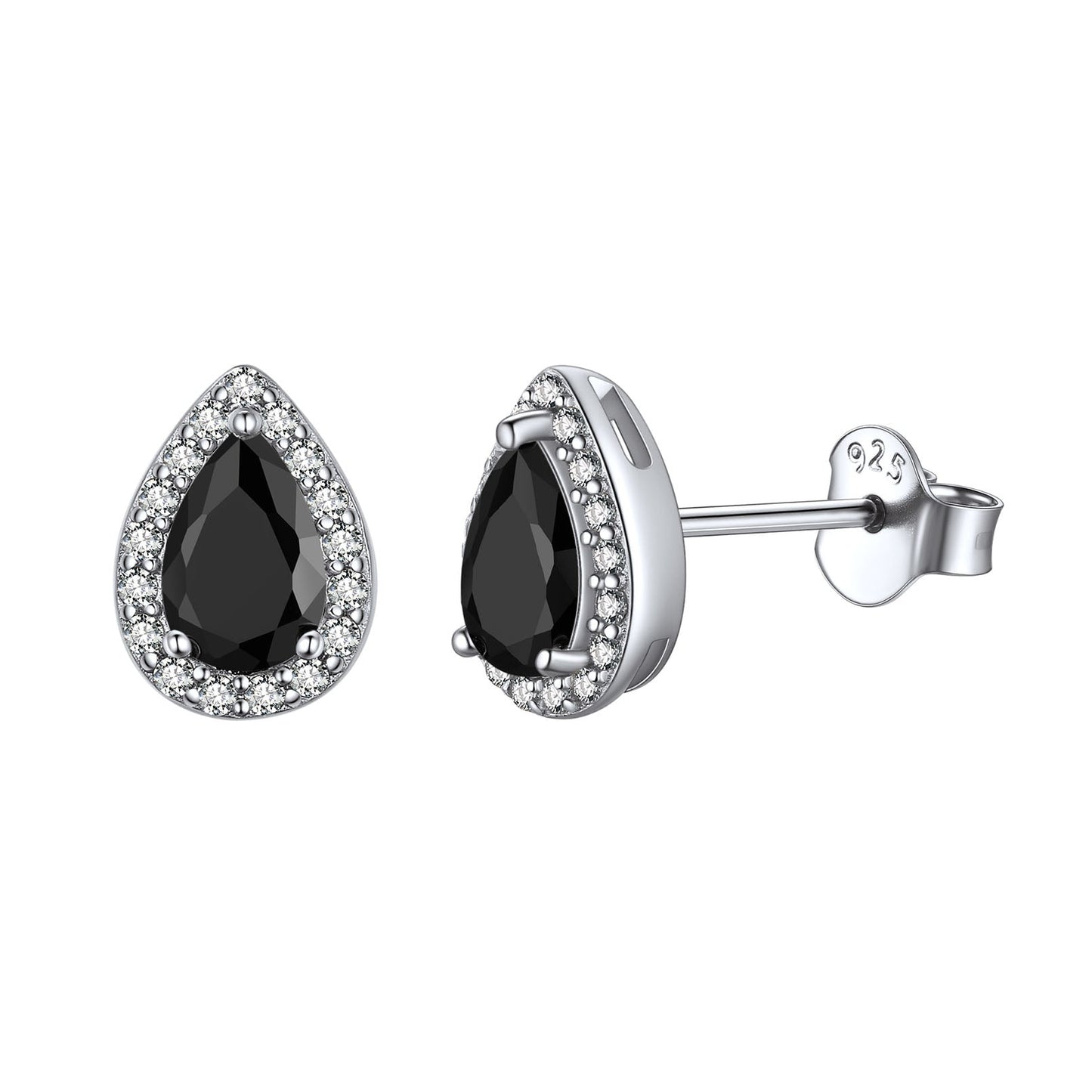 Silver Birthstone Teardrop Halo Stud Earrings for