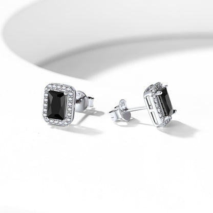 Silver Cubic Zirconia Square Cut Halo Stud Earrings for