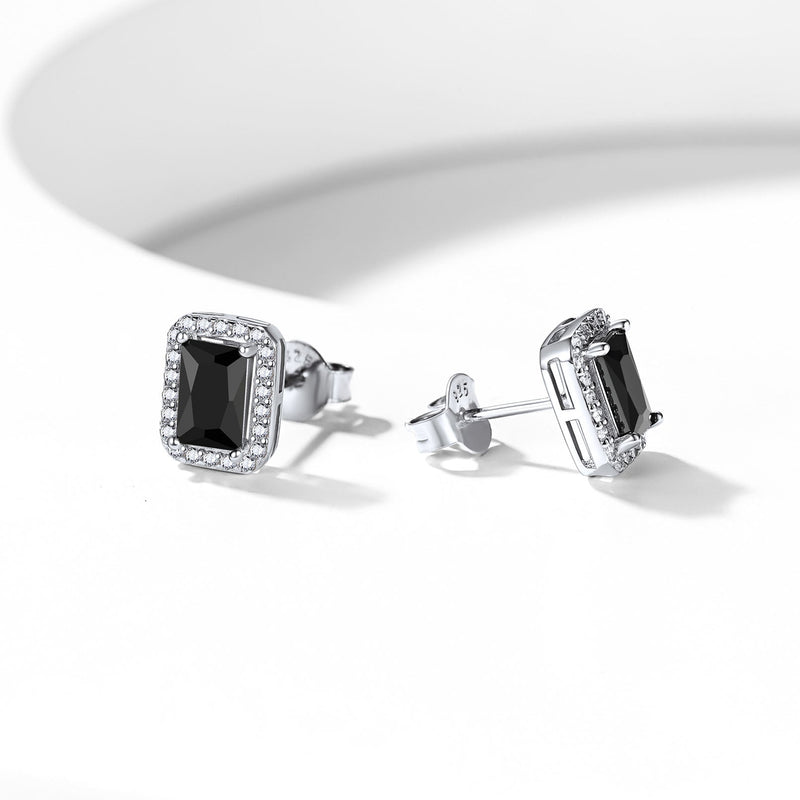 Silver Cubic Zirconia Square Cut Halo Stud Earrings for