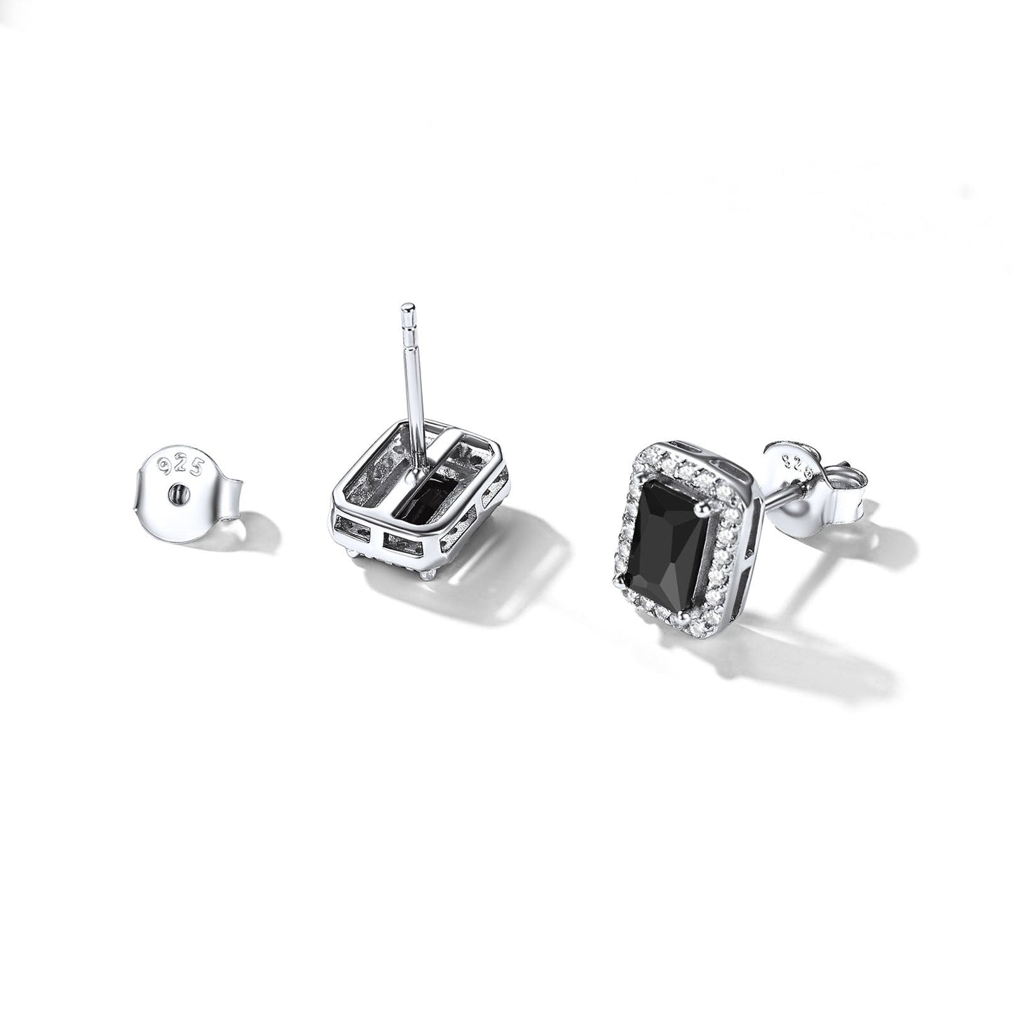 Silver Cubic Zirconia Square Cut Halo Stud Earrings for