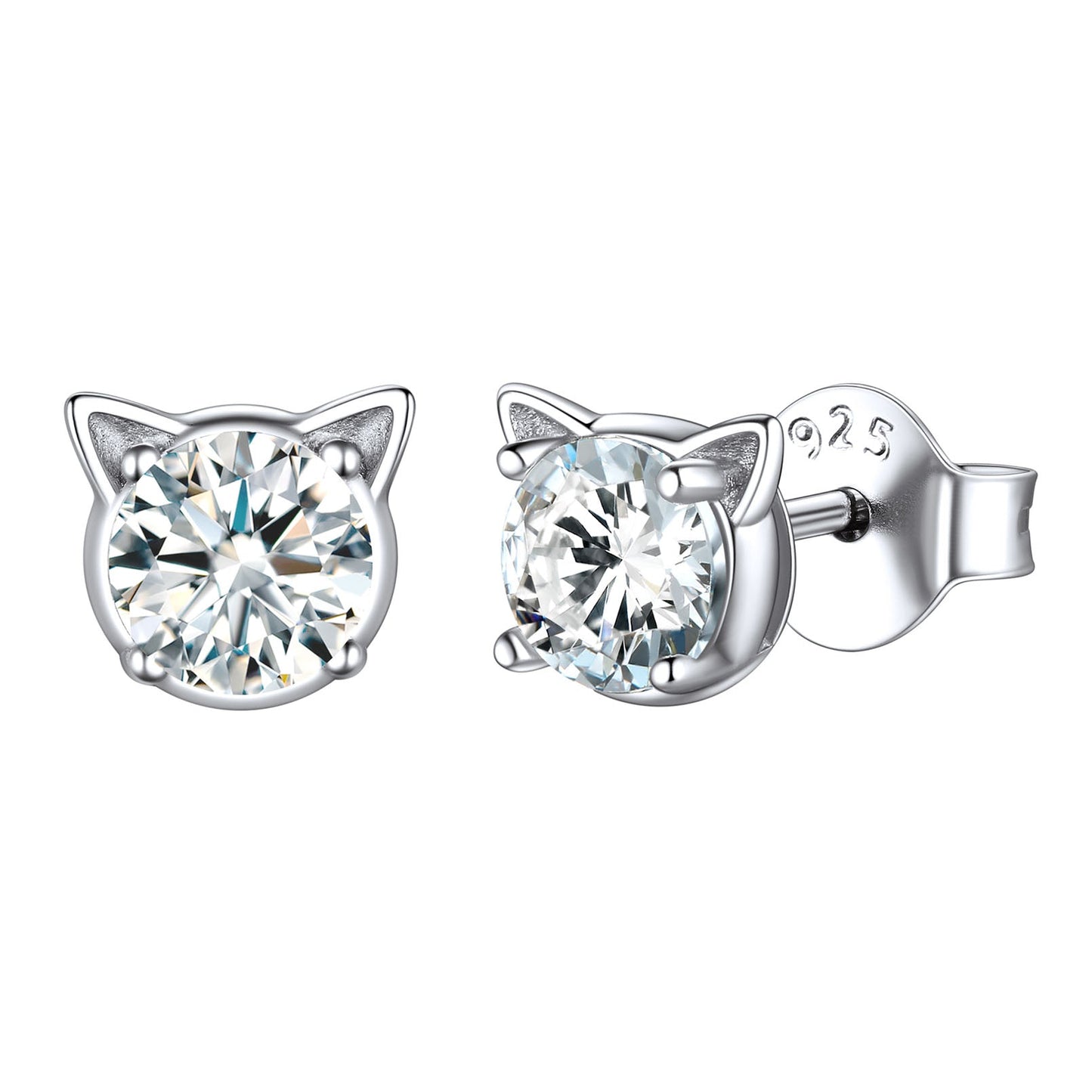 Silver Birthstone Cat Stud Earrings for Cat Lovers