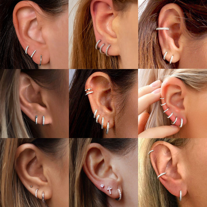 Sparkling Diamond Cartilage Huggie Hoop Earrings for in Sterling Silver