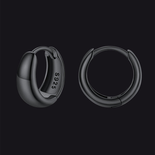 Simple Sterling Silver Thick Huggie Hoop Earrings for