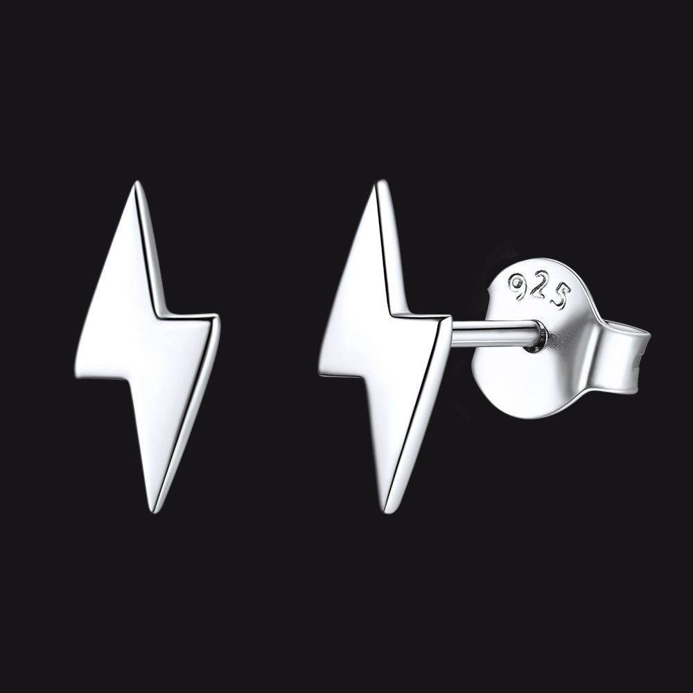Sterling Silver Lightning Bolt Stud Earrings for